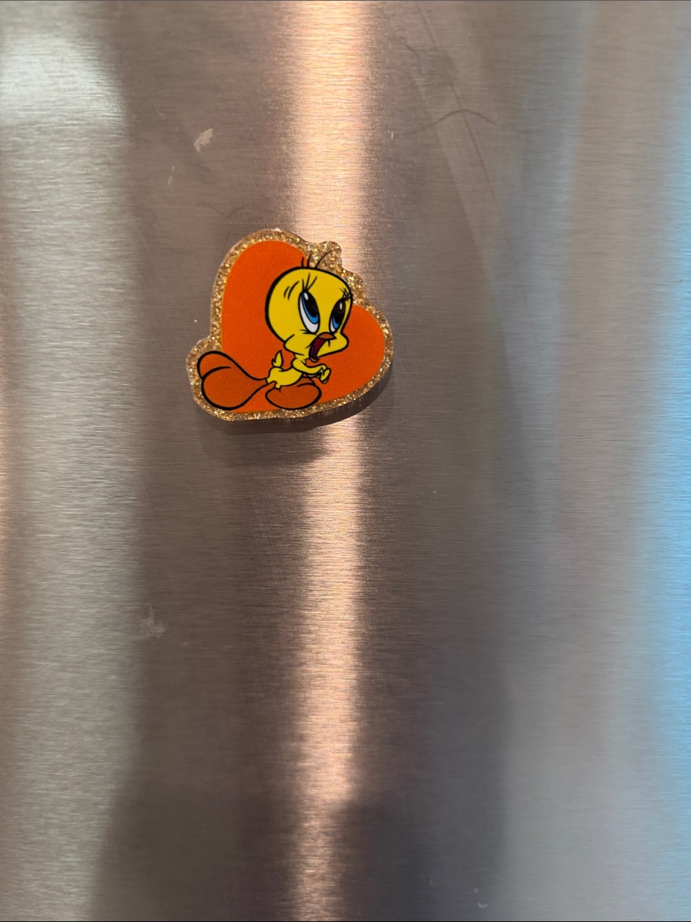 Warner Bros. Tweety Heart Magnet in Orange and Yellow with Gold Trim
